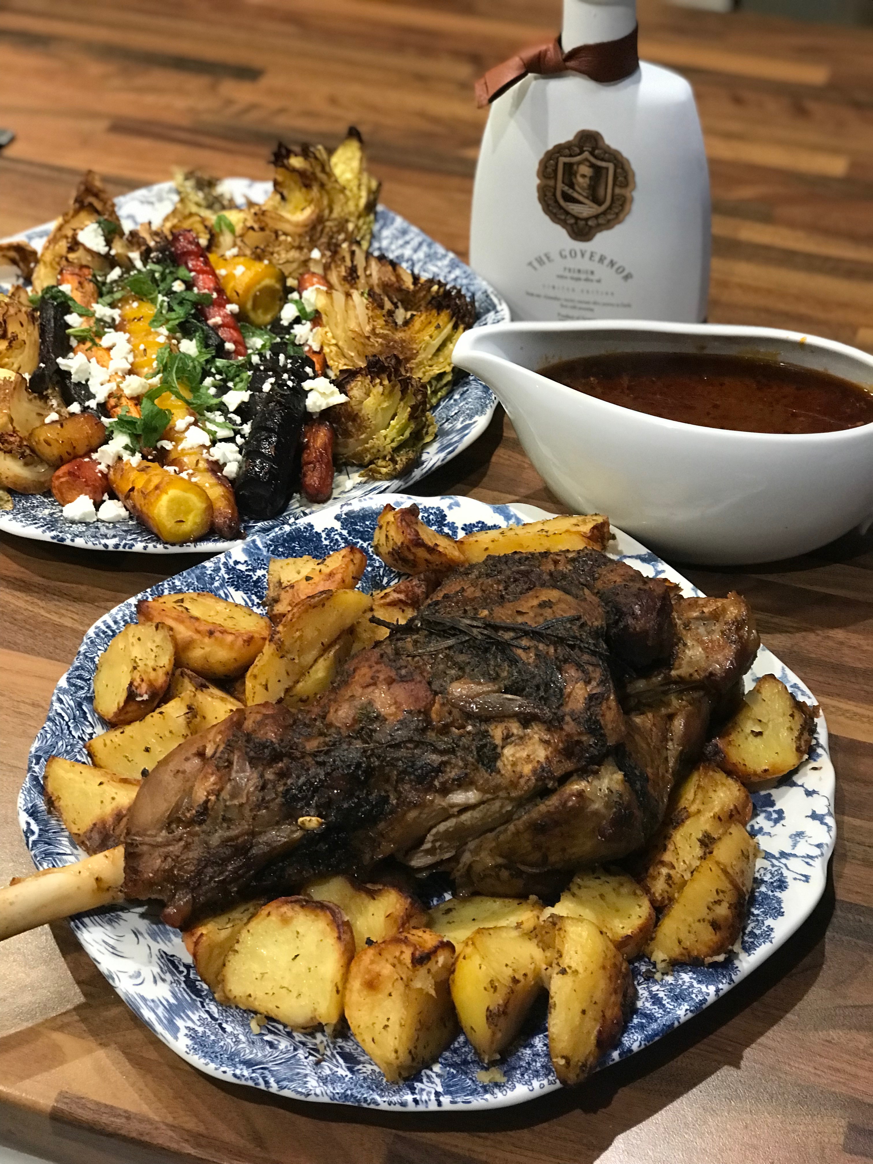 Greek Lamb and lemon, garlic roasted potatoes